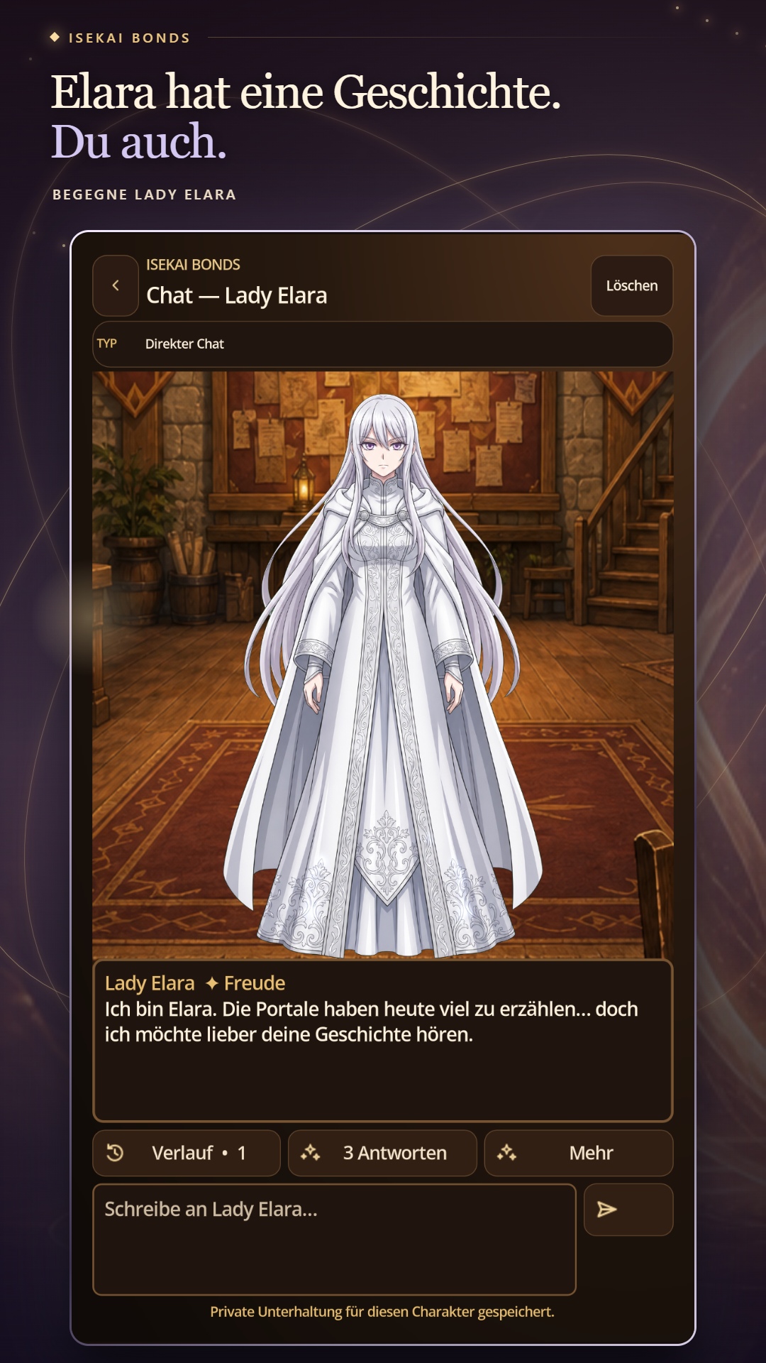 Charaktergespräch mit Lady Elara in Isekai Bonds