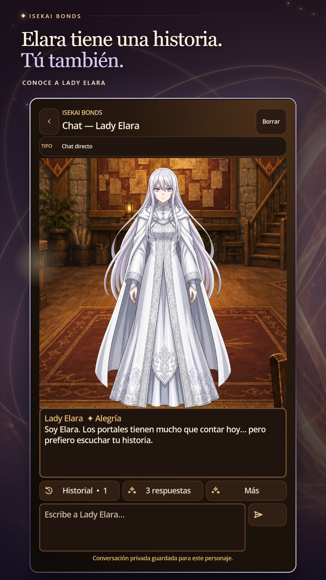 Conversación con Lady Elara en Isekai Bonds
