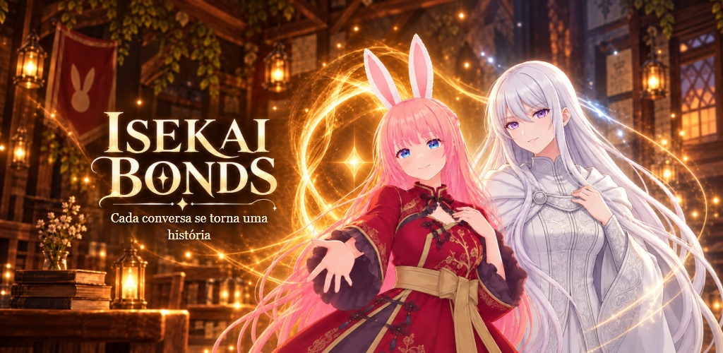 Ilustração de lançamento do Isekai Bonds com Mira e Lady Elara