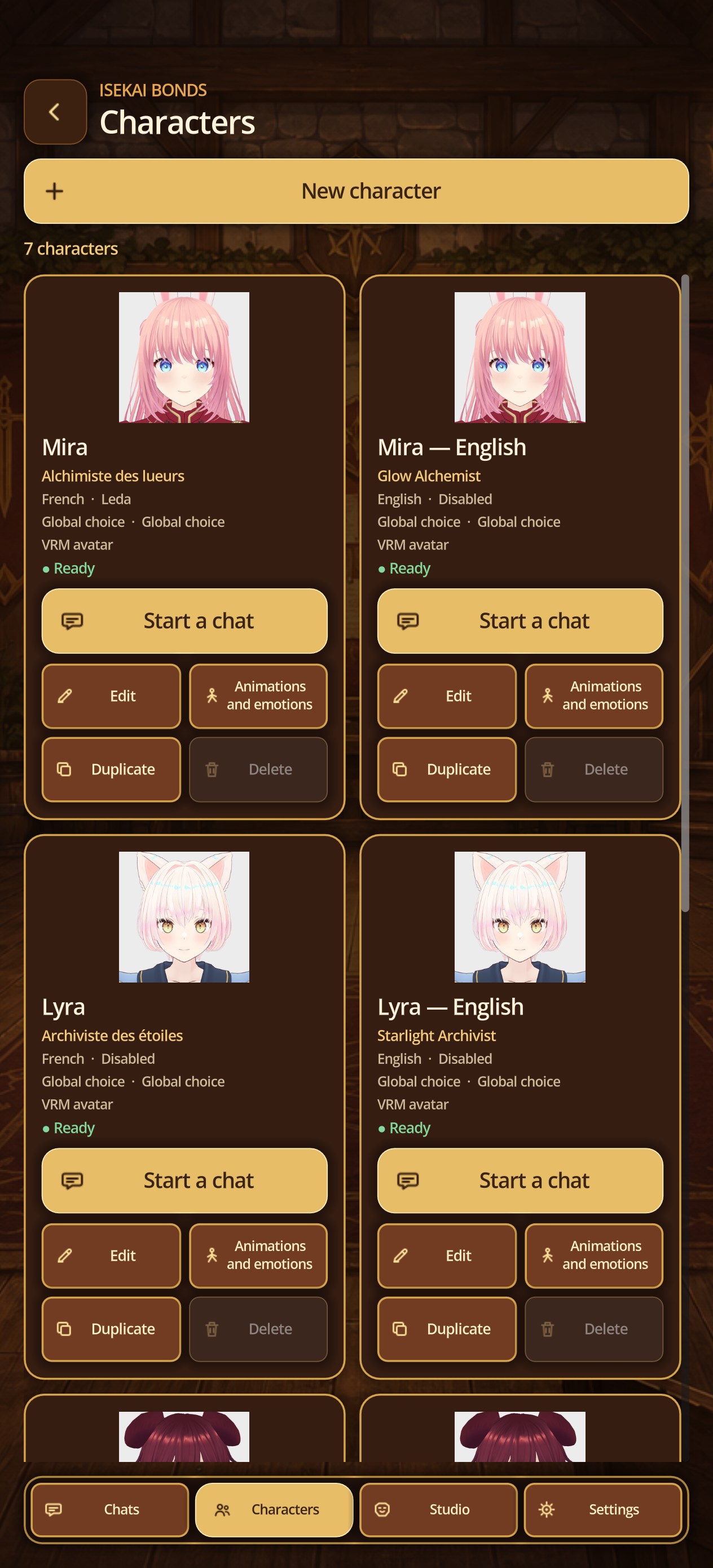 Library of built-in and custom characters