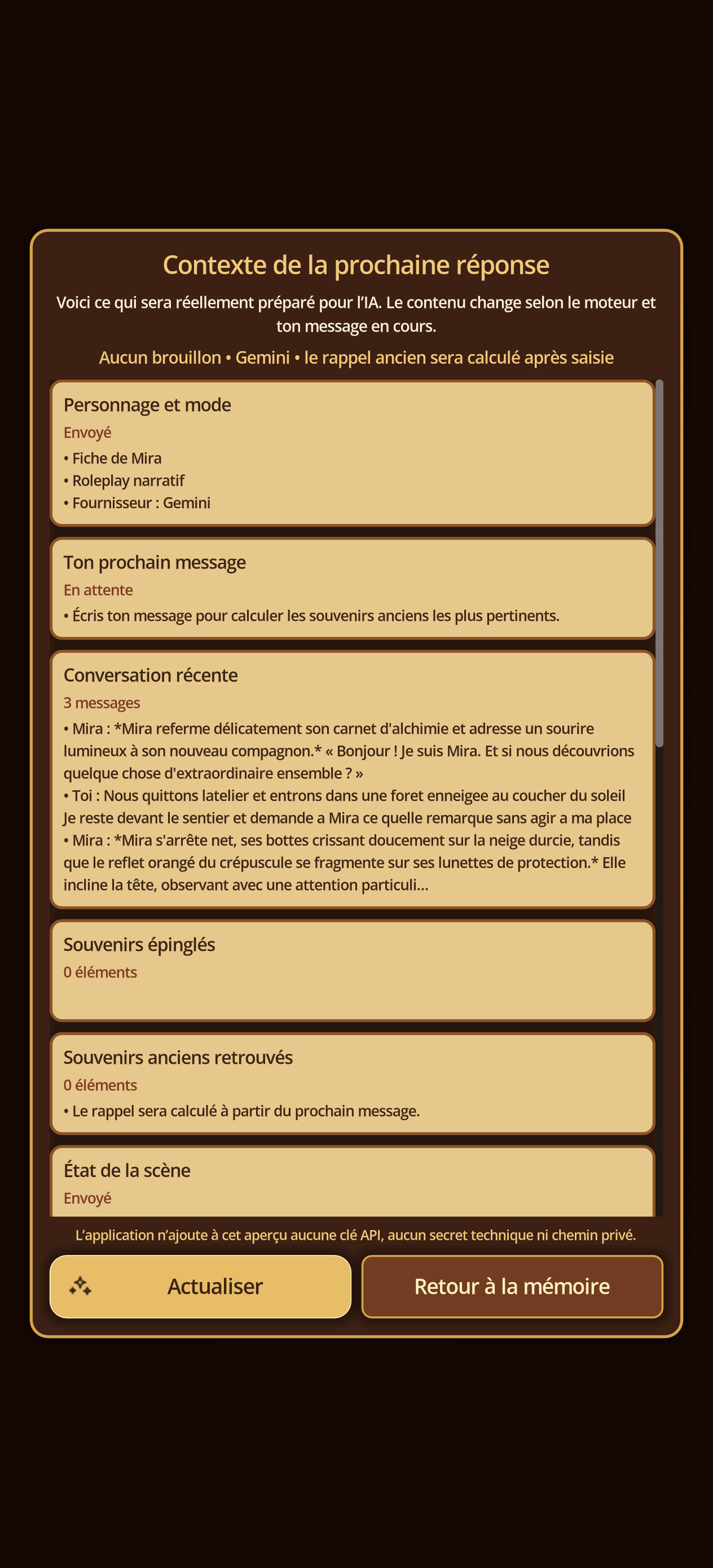 Transparent preview of the next-reply context