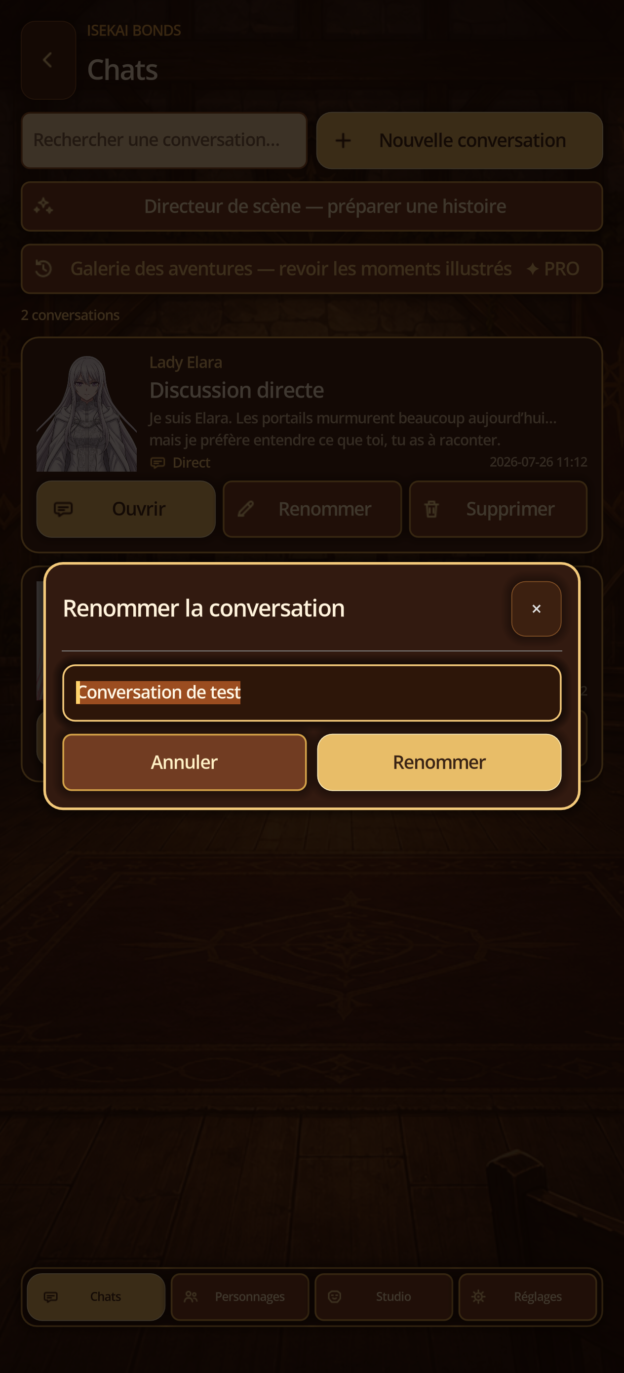 Direct French window renaming a conversation.