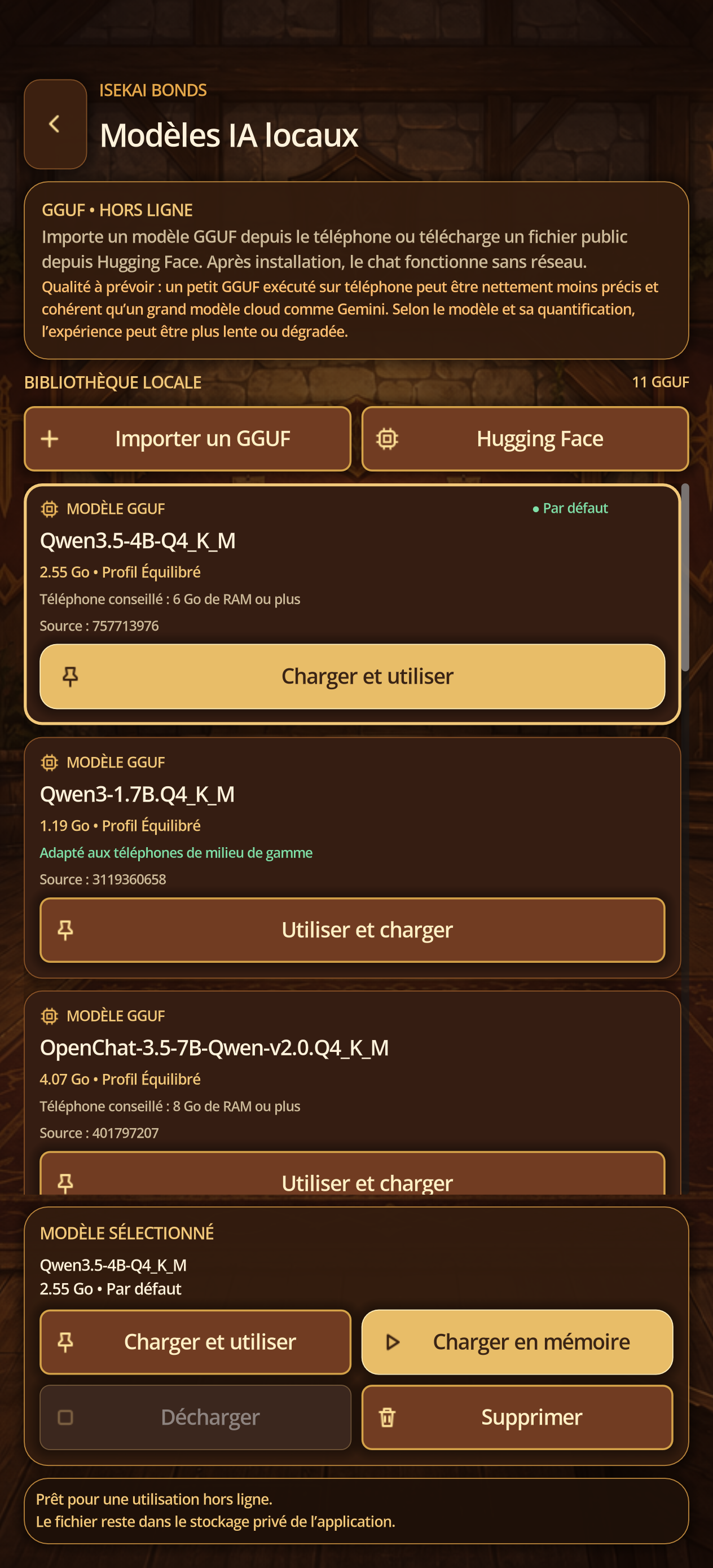 Direct GGUF library with models, selection and loading commands.