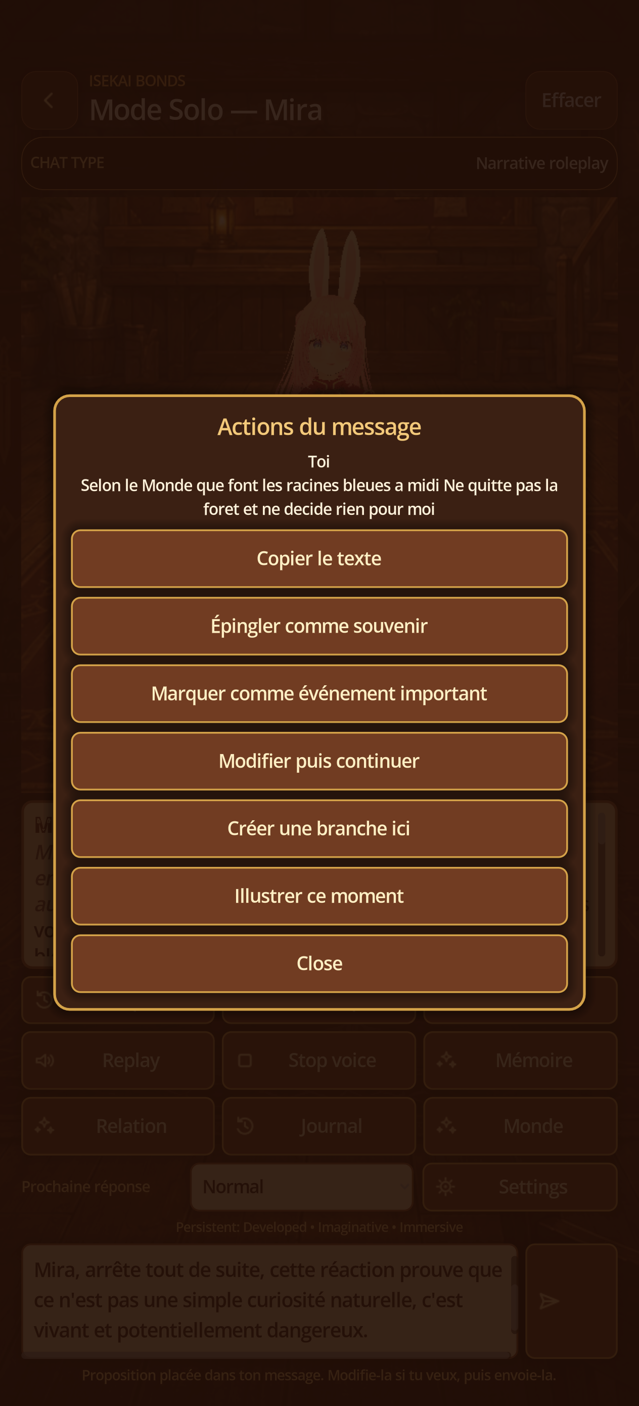 Message Actions menu in History