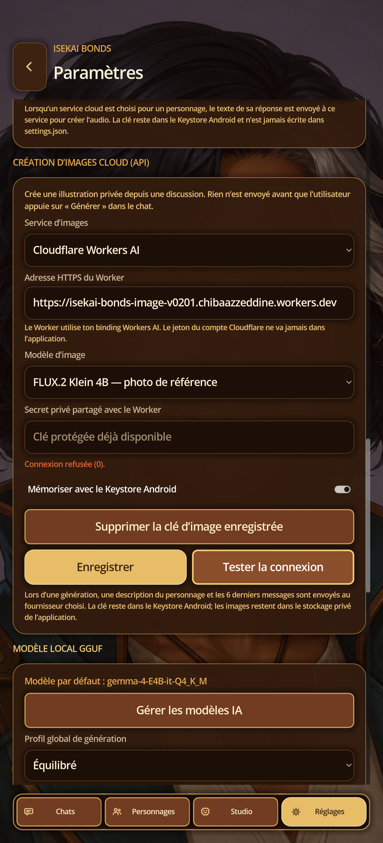 Direct configuration of the image generation, hidden key.