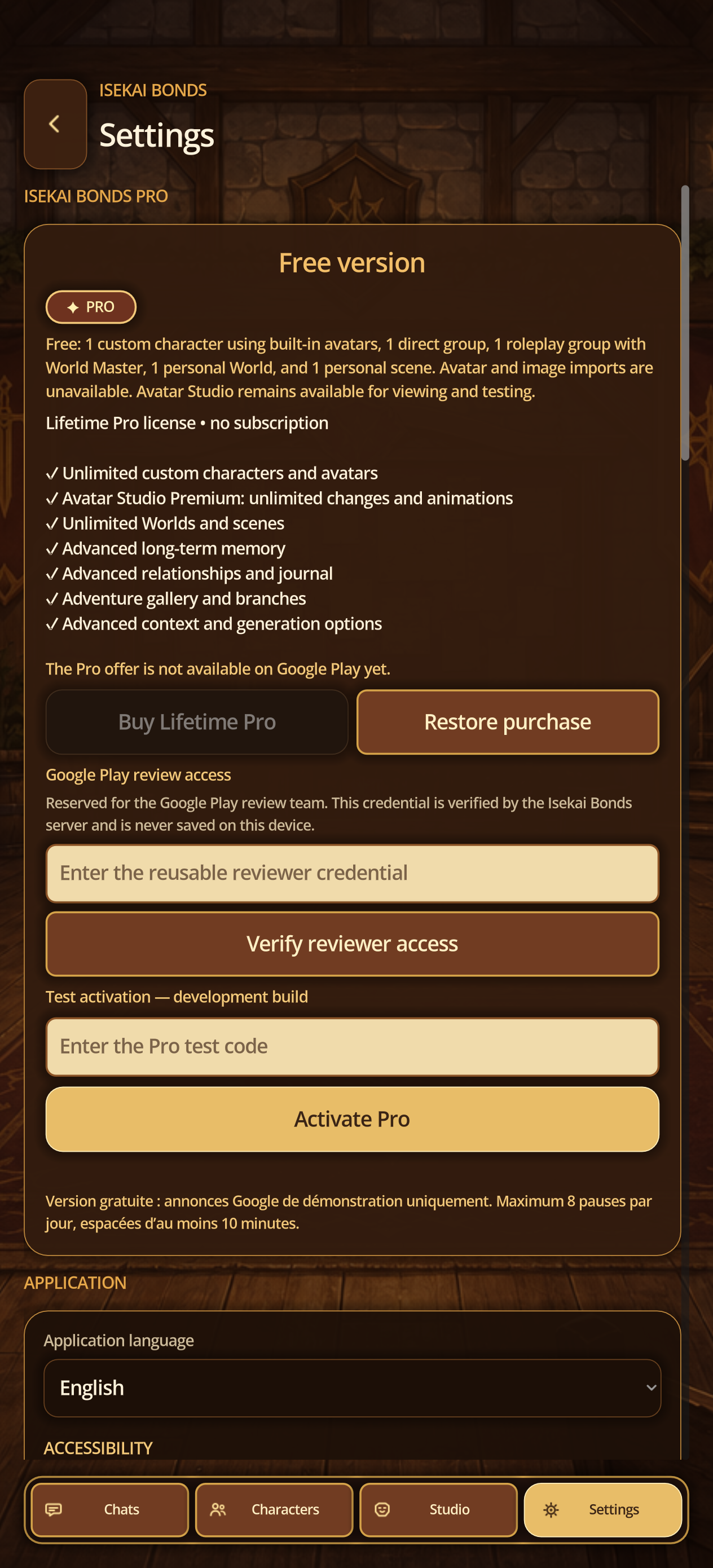 Settings Pro section with an empty reviewer field