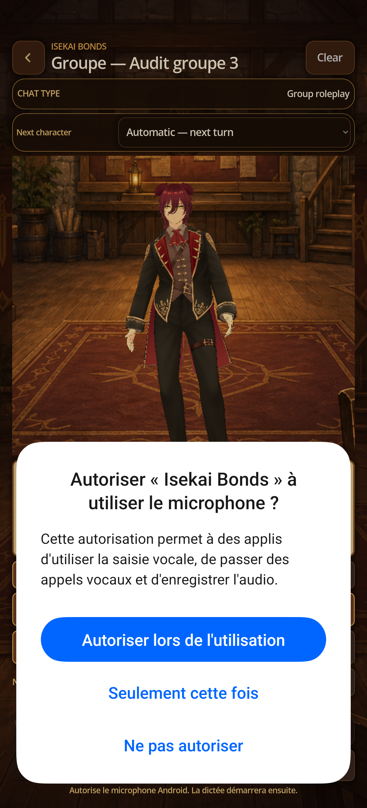 Direct request for Android microphone permission.
